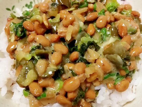 納豆の食べ方-甘辛生姜＆高菜はりはり♪
